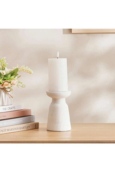 PAN HOME Alida Wooden Pillar Candle Holder 9.5x15cm - White