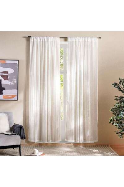 PAN HOME زوج ستائر شفافة بجيب قضيب مكشكش من سيرين - 135x240 سم - أبيض