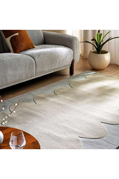 PAN HOME Wellington Waves Handmade Premium Wool Rug 160x230cm - Cream