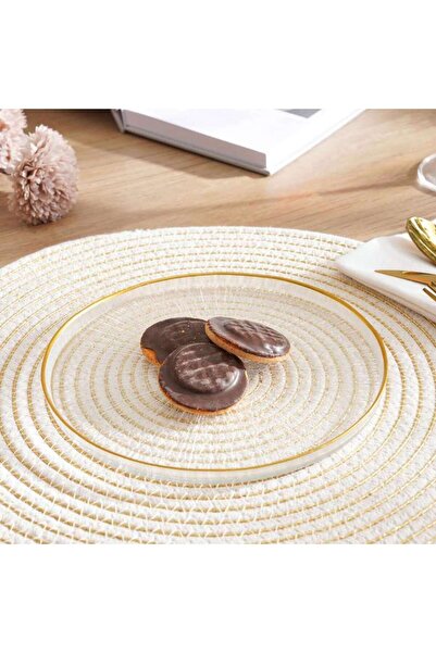 PAN HOME طبق تقديم ريكسى بقطر 21×2 سم - شفاف ذهبي