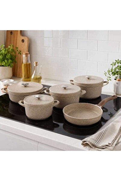 PAN HOME Oms / Ozo Wave 9-Piece Cookware Set -Beige
