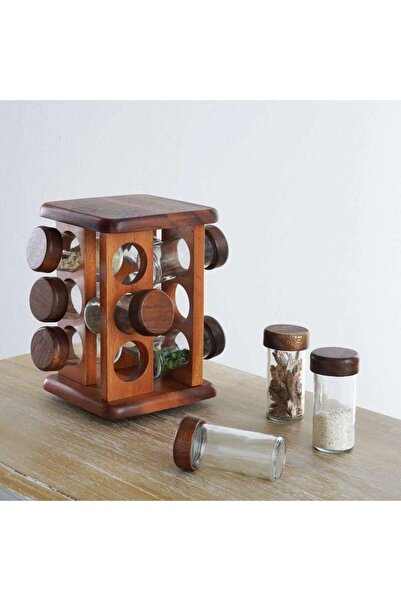 PAN HOME Billi 12-Piece Spice Rack 15.5x15.5x22.5cm - Natural