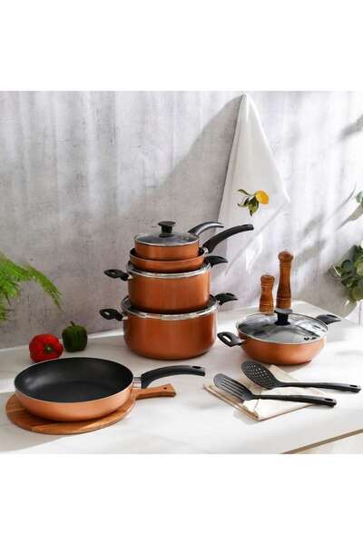 PAN HOME طقم أواني طهي هيرثا من 12 قطعة - نحاسي