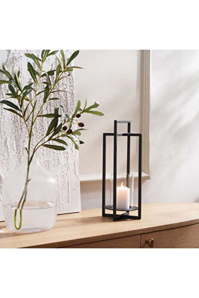 PAN HOME فانوس معدني زجاجي من فيبي مقاس 16×16×38 سم - أسود