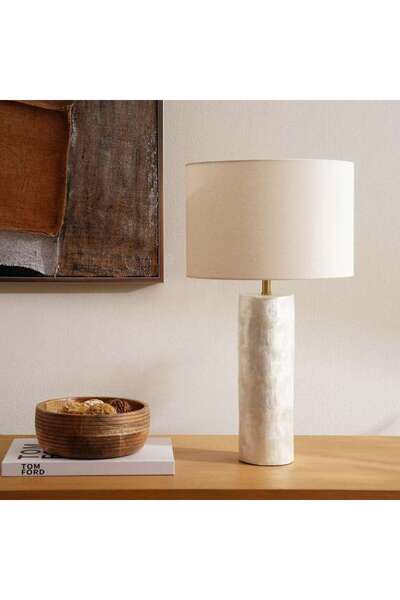 PAN HOME Shelley E27 Natural Capiz Table Lamp Dia 30x54cm - White