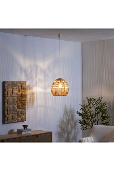 PAN HOME مصباح معلق بريسكوت E27 من الخيزران بقطر 39×37.5 سم - بني