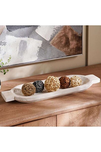 PAN HOME Alida Wooden Decor Boat Tray 50x17x4cm - White