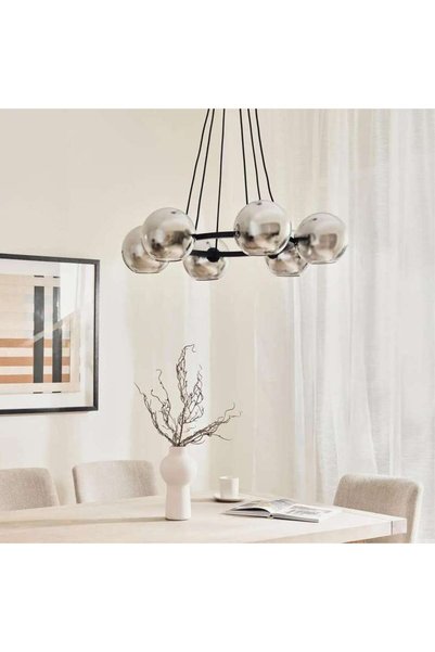 PAN HOME مصباح معلق Ultralume بـ 6 أضواء E-27 بحجم 87x54-160 سم - أسود غير لامع