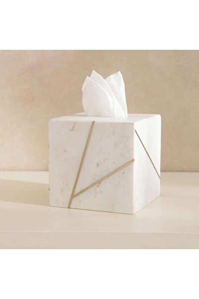 PAN HOME غطاء علبة مناديل من رخام ليلة 15.25×15.25×15.25 سم - أبيض