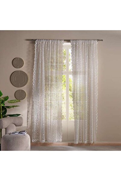 PAN HOME طقم ستائر نيشا دانتيل من قطعتين 150×240 سم - كريمي