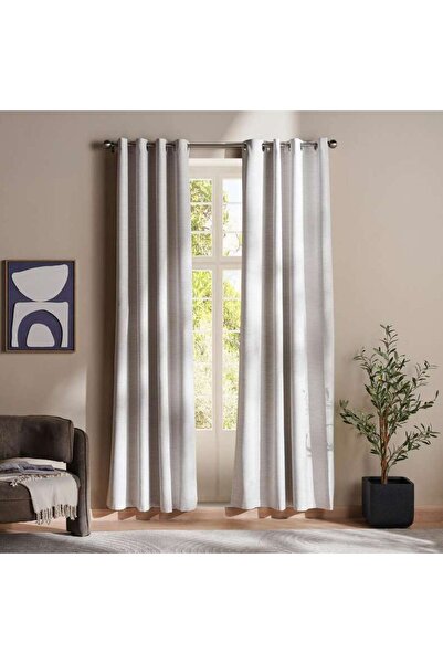 PAN HOME Halsey Artsilk Slub Blackout 2 Piece Curtain Set 135x240cm - Cream