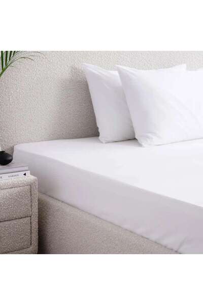 PAN HOME ملاءة سرير أساسية صلبة مقاس 160x200+33 سم - أبيض