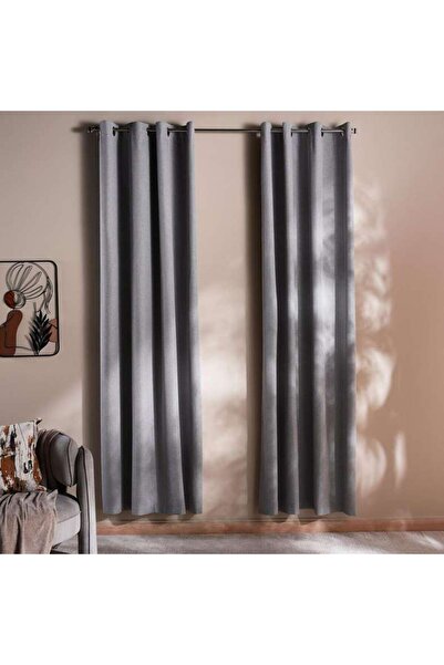 PAN HOME Zyliss Herringbone Blackout 2 Piece Curtain Set 135X300cm - Grey