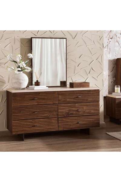 PAN HOME Grayson Dresser With Mirror Walnut