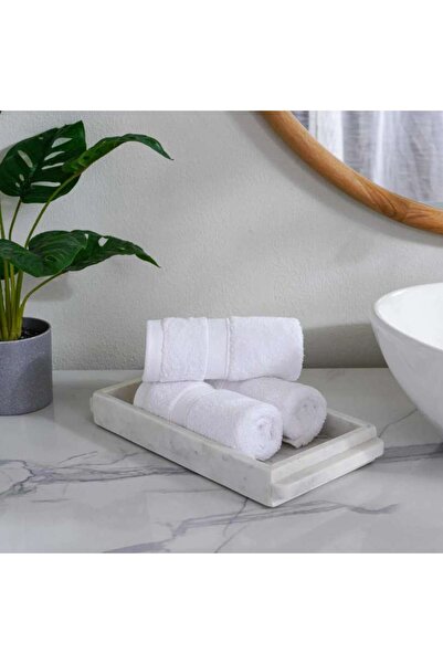 PAN HOME صينية مناشف رخامية أنيقة 30.48×15.24×3.18 سم - أبيض