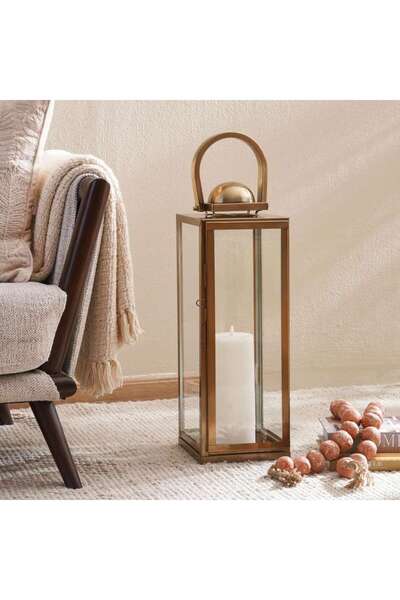 PAN HOME Farida Metal Lantern 20x20x61cm - Matt Gold