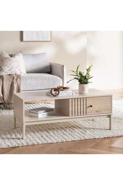 PAN HOME Alonzo Coffee Table With 1 Drawer Melamine - Natural & White
