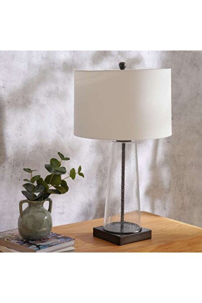 PAN HOME مصباح طاولة زجاجي منفوخ يدويًا من باولو E-27 - 38x38x62 سم - أسود