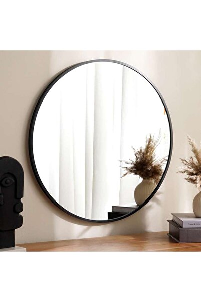 PAN HOME Alto Metal Frame Round Wall Mirror Dia 60cm - Black