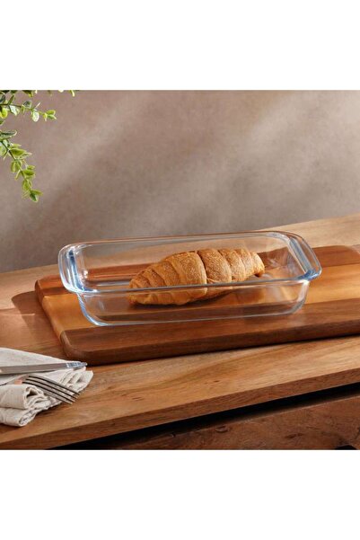 PAN HOME صينية خبز زجاجية مستطيلة من إسمي 25.8×15.2×4.4 سم - شفافة