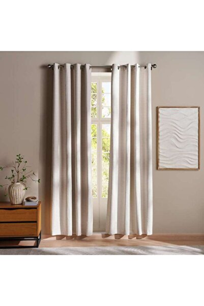 PAN HOME Wayne Textured Stripe Blackout 2 Piece Curtain Set 135x240cm - Beige