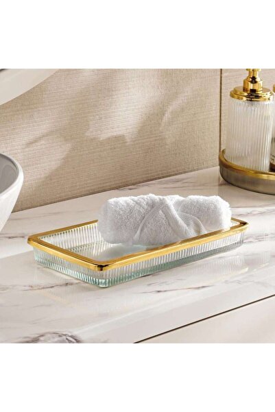 PAN HOME صينية مناشف زجاجية من أستريد 26×15×4 سم - ذهبي