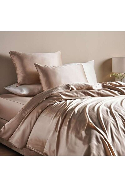PAN HOME Luxury Mulberry Silk 3-piece Queen Duvet Cover Set 200x200cm - Beige