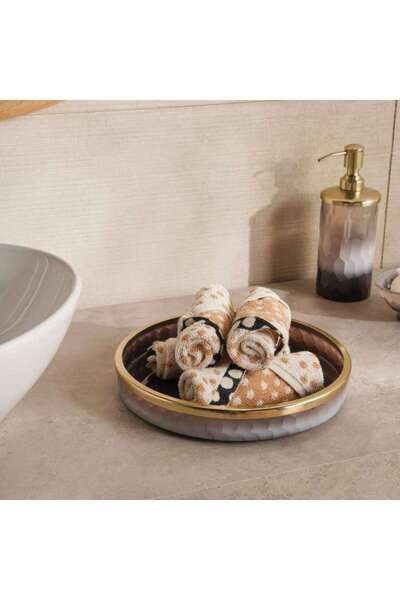 PAN HOME صينية زجاجية دائرية من ستيرلين أومبري مقاس 26.5×26.5×4.5 سم - شفافة/...