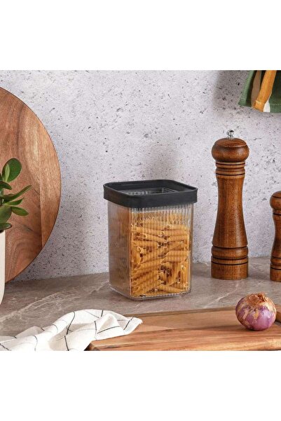 PAN HOME حاوية طعام مربعة من لينيا سعة 1.1 لتر - شفافة ورمادية