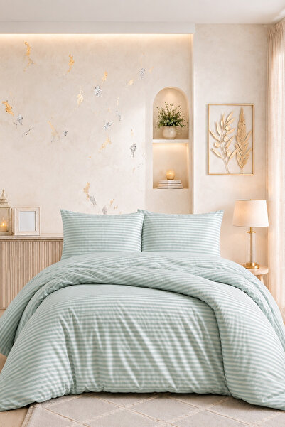 Formeya Modernes Design, gestreiftes, elastisches Bettlaken, Doppelbettbezug-...