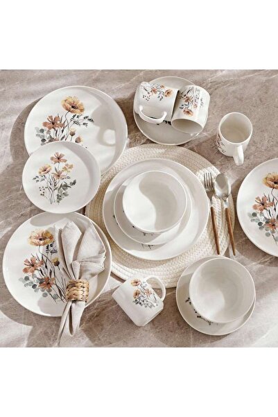 PAN HOME Floral Garden 16-piece Porcelain Dinner Set -white & Amber
