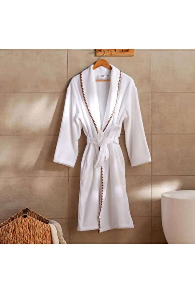 PAN HOME Oyster Stich Premium Turkish Cotton Shawl Collar Bathrobe -s/m- Whit...