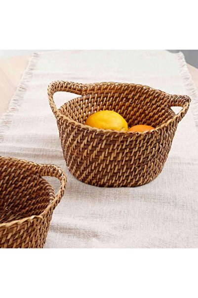 PAN HOME Natura Rattan Basket With Handle Dia17x7.6cm - Honey Brown