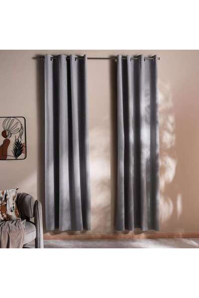 PAN HOME Zyliss Herringbone Blackout 2 Piece Curtain Set 135x240cm - Grey