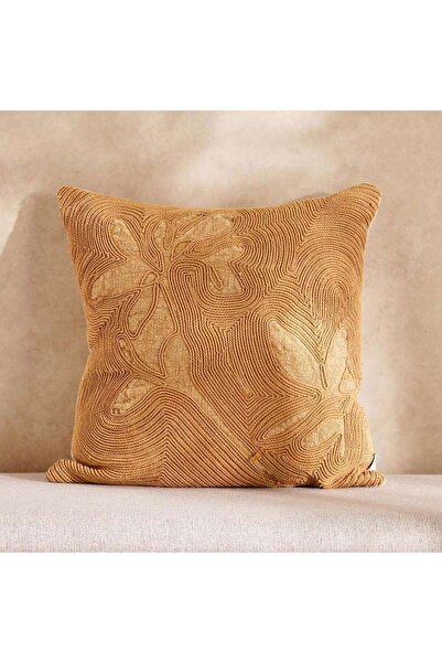 PAN HOME Corded Linen Embellished Down Feel Filled Cushion 50x50cm - Tobacco
