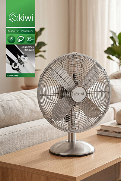 Kiwi KFAN-7626 Full Metal Masaüstü Vantilatör | 30 cm & 35W & 3 Kademe & Salınım