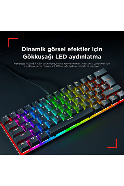 Rampage Plower Mini Mekanik Klavye Bilek Destekli Blue Switch Gaming Klavye Oyuncu Klavyesi Siyah