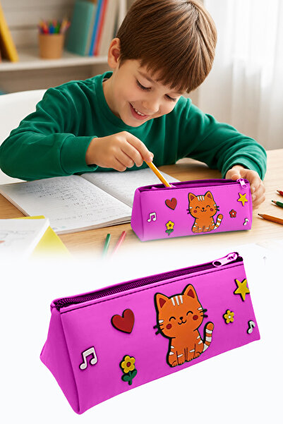 omilife Husă pentru creioane pentru copii cu design pisică roz, organizator ș...