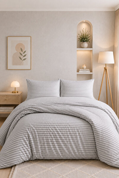 Formeya Set cuvertură de pilota dublă cu design modern, cu dungi, gri
