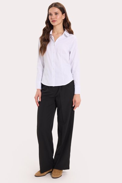 Tudors Women's Slim Fit, Close-Fitting, Classic Collar, Long Sleeve, Lycra White Shirt