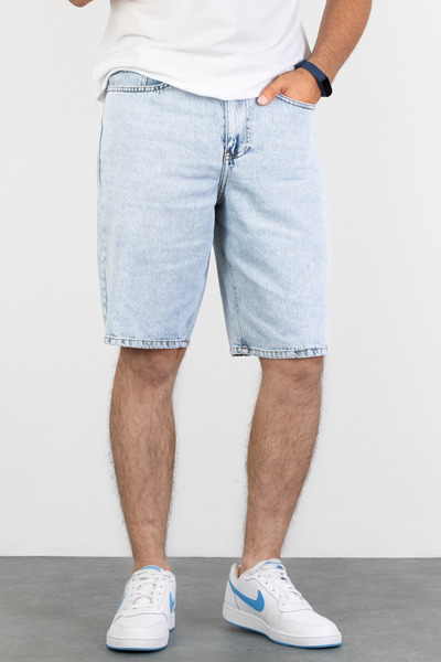 HLT JEANS Erkek Mavi Kar Yıkamalı Baggy Fit Rahat Kesim %100 Pamuk Denim Loos...