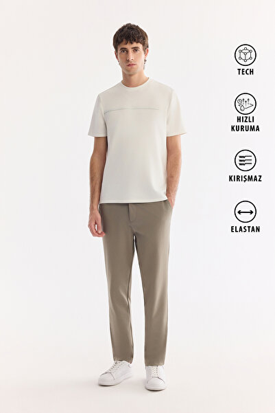 Avva Pantaloni pentru bărbați, kaki, cu elastic pe lateral, din țesătură tehn...