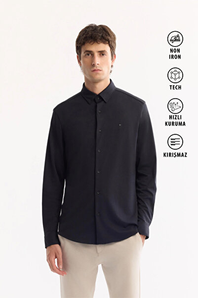Avva Men's Black Classic Collar Quick Dry Non-Iron Slim Fit Shirt A52Y2122