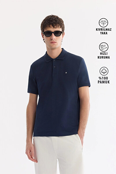 Avva Erkek Lacivert Kıvrılmaz Polo Yaka %100 Pamuk Basic Regular Fit T-Shirt ...