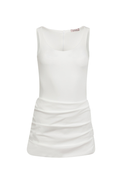 La Sarta Elira white dress with shirred detail and shorts