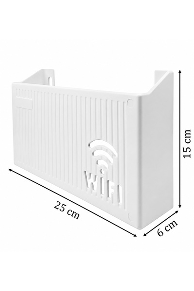 omilife Beyaz WiFi Duvara Asılabilir Vidalı Askı Yapışkanlı Modem Kutusu Router Rafı 25x15x6 cm