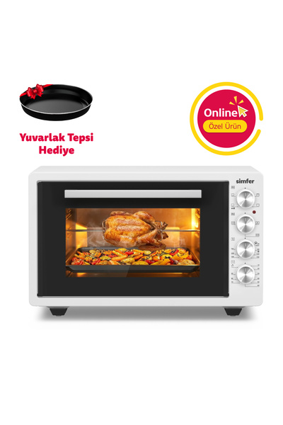 Simfer 4262 Beyaz 42 LT Turbo Fan Piliç Peçirme Mini/Midi Fırın - 6 Fonksiyon...