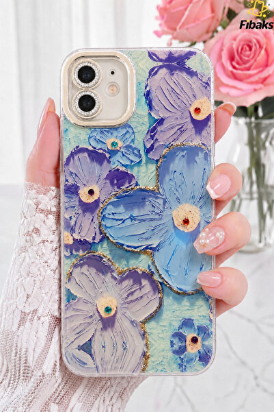 Fibaks iPhone 11 Kılıf Renk Değiştiren Taşlı Kamera Lens Korumalı Mavi Çiçek ...