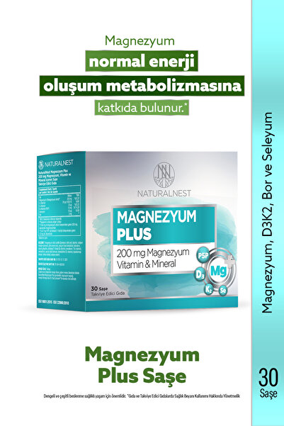 Naturalnest Magnezyum Plus 200 mg 30 Saşe- Sitrat, D3 K2, Bor, Selenyum