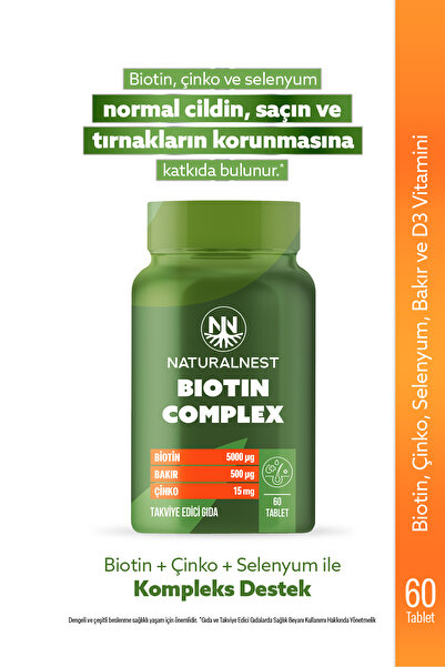 Naturalnest Biotin Complex 5.000 mcg 60 Tablet - Biyotin, Çinko, Selenyum, Ba...